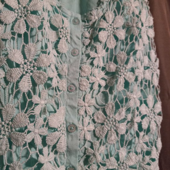 Teal Aqua Tank Top with Outer Front Lace Layer - Picture 4 of 6